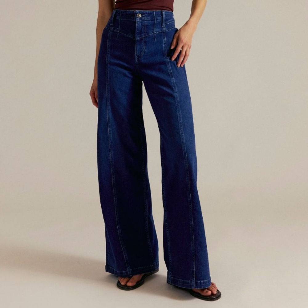 Free People Indigo High-Rise Wide Leg Flare Jeans